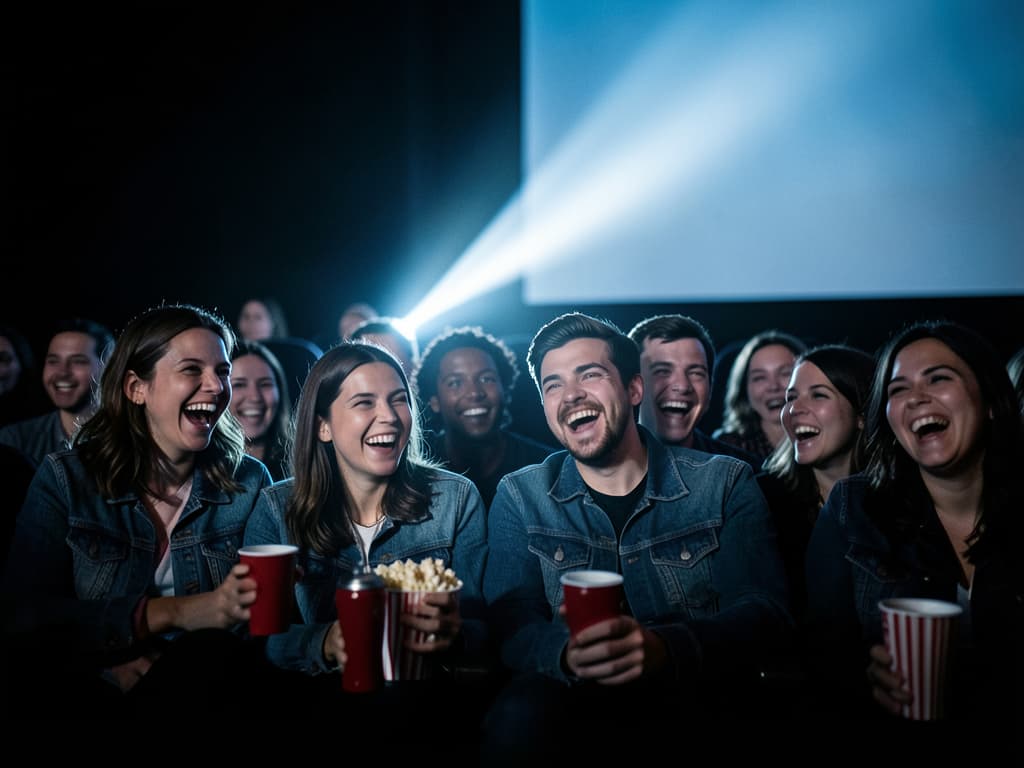 Audience laughing representing comedy mood filtering