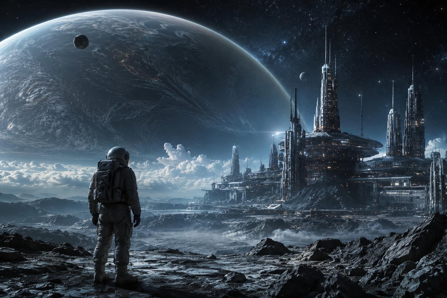 Futuristic city skyline representing rating filtering for acclaimed sci-fi