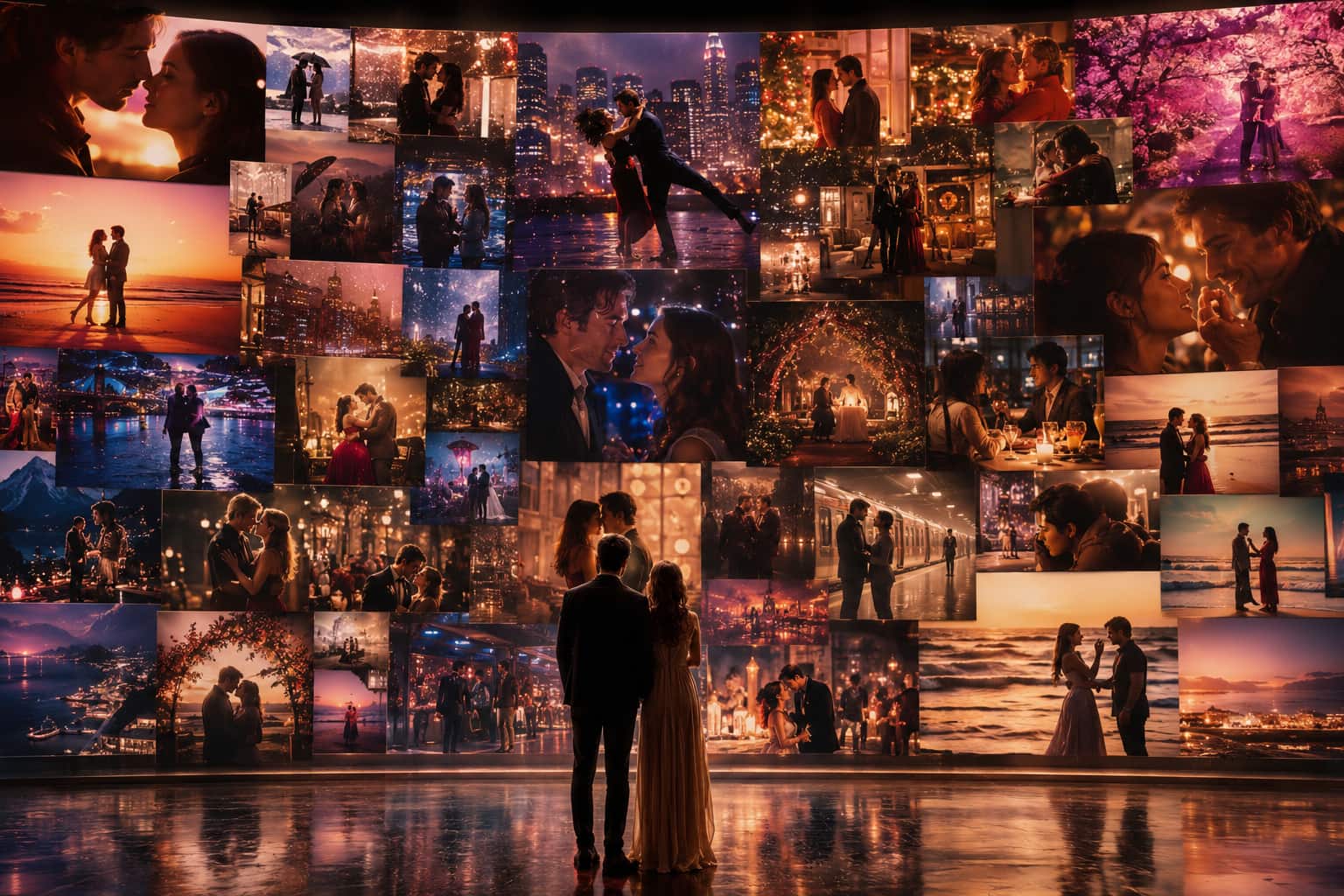 Couple watching a romantic movie together representing romantic mood filtering
